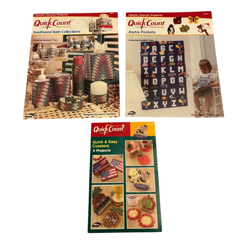 3 Quick Count Plastic Canvas Project Books Alpha Pockets Southwest Quick Easy - Picture 2 of 16